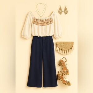 Boston Proper Dark Blue Wide-Leg Pants